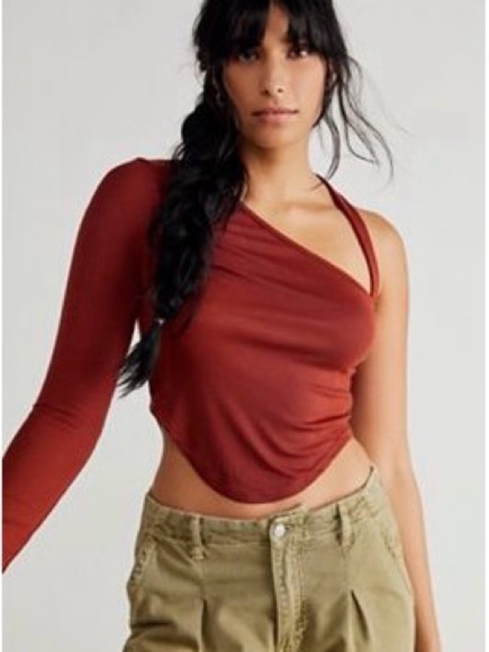 Free People Mauve Burgundy One-Shoulder Asymmetric Tank